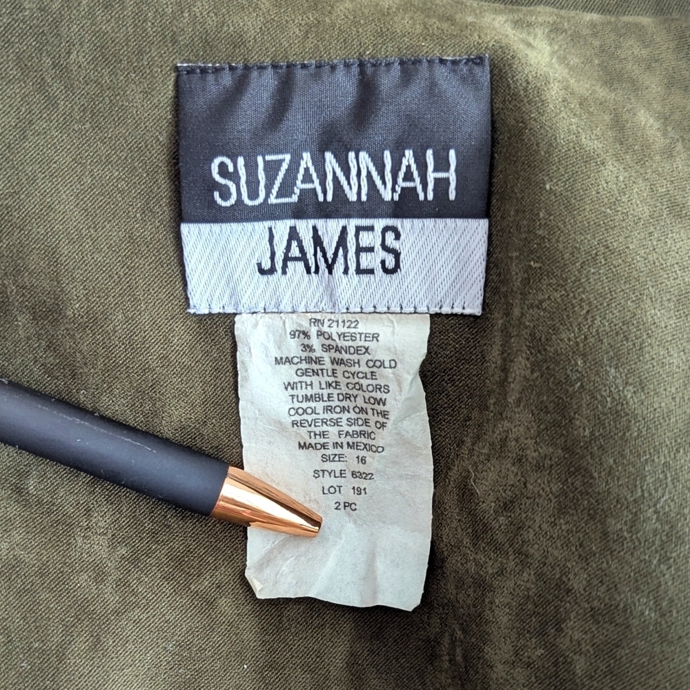 Suzannah James Olive Suede-Look Zip Jacket Size 16 Classic Structured Blazer - Picture 6 of 8